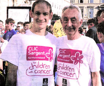 Jonathan Barnett with his dad Michael at the starting line for 2011's Belfast Marathon.