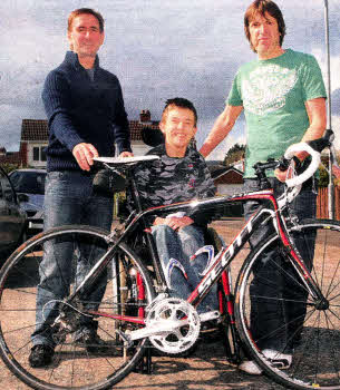 Michael Berryman and Gary Patterson who are planning to cycle from Mizen Head - Ireland's most Southerly point to Malin Head, the most Northern point, with Michael's son Curtis (13).