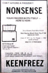 Can't afford a freezer asked this ad in 1972? Can't afford not to have one since it would save you £1.80 off the weekly £6 food bill. Those were the days.