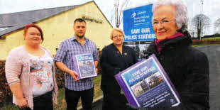 Councillor Margaret Tolerton launches the petition to save Hillsborough Police Station from closure along with: (front) Mrs. Heather King, Community Police Liaison Committee; (l-r) Miss Laura Kerr, Hillsborough Village Centre Attendant and Mr David Dunlop, Community Police Liaison Committee.
