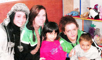 Jessica O'Neill, Laura Mulholland and Neamh O'Meallaigh at St Patrick's orphanage.