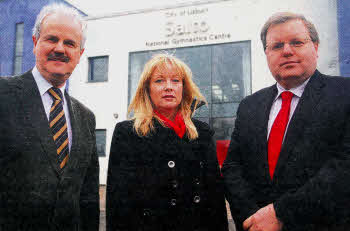 Thomas Beckett, Brenda Hale and Jonathan Craig outside Salto National Gymnastics Centre. US0512-101A