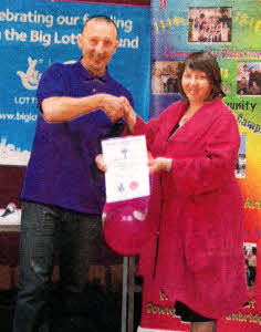 Tony Silcock (Second Chance Project Leader) receives grant awards certificate in symbolic handover from Norrie Breslin (Head of Policy and Learning, Big Lottery Fund).