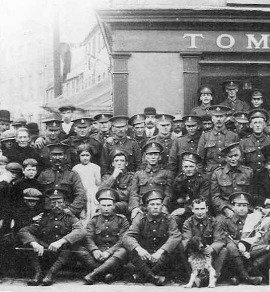 WW 1 Troops at corner of Antrim Street and Bow Street