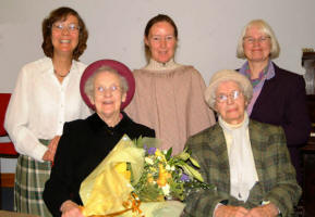 Mrs Babs Fox (left) and Mrs Elizabeth Truesdale (right) have remained good friends since they attended the Magheraknock Primary School in the 1920s.  Included is the photo is Babs�s daughters Bertha Weighhill (Cambridge) and Maureen Cawden (Liverpool) and Elizabeth�s daughter Anne Gamble.  The photo was taken at the official opening of the new Magheraknock Mission Hall last Saturday afternoon (11th November).