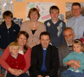 CMS Ireland Link Mission partners Billy and Jenny Smyth and their two children Abigail and Caleb are pictured with the Rector, the Rev Paul Dundas and L to R: (back row) Peter Thompson, Zoe Crowe (Superintendent), Conor Neil and Tim Littler.