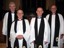 Lisburn City Council Area�s four Canons (in full time ministry) pictured after the Service of Installation in Lisburn Cathedral on Wednesday 22nd February 2006.  L to R:  The Rev. Canon Sam Wright - Lisburn Cathedral, the Rev. Canon William Bell - All Saints� Eglantine, the Rev. Canon Ernest Harris - Ballinderry and the Rev. Canon George Irwin - St. Mark�s, Ballymacash.