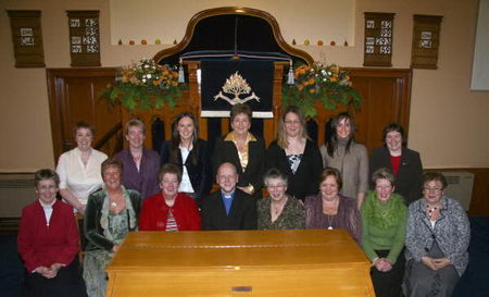 Cargycreevy Presbyterian Church choir pictured at the Harvest Thanksgiving Services on Sunday 28th October. L to R: (seated) Heather McConaghy, Patricia Patterson, Beth Bell (pianist), Rev Leslie Patterson, Vera Crawford (organist), Lillian Campbell, Margaret Todd and Mary Marks. (back row) Alison Magill, Christine Petticrew, Janet Wilson, Ella McLoughlin, Hazel Maitland, Elaine Crawford and Christine McConaghy.