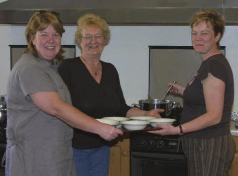 Martie Kennedy and her daughters Lisa (left) and Jill (right) from Lisburn Cathedral had the unenviable task of preparing a meal for about 100 young people last Friday, a task undertaken by a willing team of ladies from Railway Street Presbyterian Church on Thursday night.