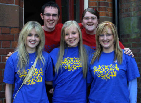 Young people from Emmanuel and Ballynahinch Baptist Churches who took part in Street Reach Lisburn last week.  L to R: Natalie Wells (Emmanuel), Drew Steele, Claire Gould, Lynne Torney and Caroline Dean.