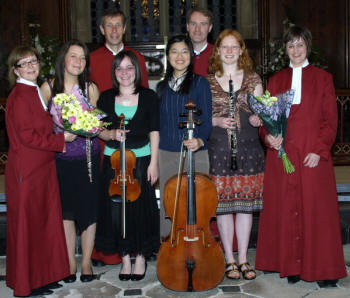 Pictured at the 'Music in May' concert in Hillsborough Parish Church last Friday evening (25th May) are (front row) Soprano soloists - Anne McCleary (left) and Nicola Prentice (right) and musicians from Hunterhouse College - Lyndsey Mullarchey (flute), Hayley Bowes (violin), Ka Man Tang (cello) and Rosamund Scott (oboe). (back row) Colin Darling - tenor soloist and Phillip Elliott - organist and choirmaster.
