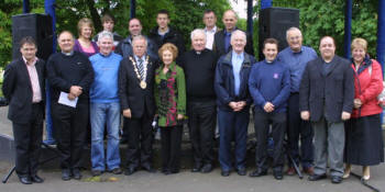 Pictured at the Global Day of Prayer Pentecost Picnic in Wallace Park on Sunday afternoon 27th May are L to R: Rev John Brackenridge, Rev Brian Anderson, Rev Canon Sam Wright  Councillor Trevor Lunn - Mayor, Mrs Laureen Lunn - Mayoress, Father Dermot McCaughan, Rev Brian Gibson, Rev Paul Dundas, Pastor George Hilary, Rev Jim Vance and Mrs Margaret Vance.  (back row) Jeanette McKnight, Niall Hilary, Alistair Vance, James Toal, Robert Williams and Peter Galloway.