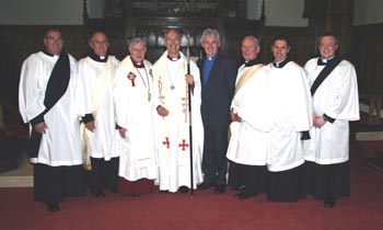 L to R: John McClure, Kenneth Gamble, The Very Rev John Bond - Dean of Connor, The Most Reverend Alan Harper - Archdeacon of Armagh, Rev Canon Sam Wright - Rector of Lisburn Cathedral, Campbell Dixon, Mark Reid and Barry Forde.