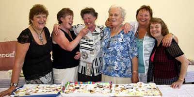 Ladies who served the teas and the strawberries and cream enjoying the fun at the Garden Party at Kilwarlin Moravian Church last Saturday afternoon 9th June. L to R: Hilda Law, Violet Haskins, Lily Peake, Kathleen Hunter, Doreen Smyth and Isabel Irvine.