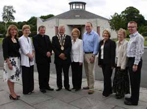 The Right Worshipful the Mayor, Councillor Trevor Lunn MLA and the Mayoress Mrs Laureen Lunn are welcomed to St Colman's Church, Lambeg by the Parish Priest for Derriaghy, the Very Rev Fergal McGrady and some members of the Parish Pastoral Council. L to R: Marcella Phillips, Imelda Scott, the Very Rev Fergal McGrady, Councillor Trevor Lunn MLA (Mayor), Mrs Laureen Lunn (Mayoress), John Steen, Eileen McGarry, Phil Traynor and Joe Robinson.