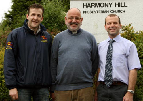 Rev David Knox pictured with new assistant minister, the Rev Clarke Deering (right) and new Outreach Co-ordinator John Blair (left).