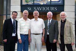 Members of the host parishes who welcomed about 400 visitors and carried out car parking duties at the Bishops' Bible week last Tuesday night (28th August). L to R: Basil O'Malley (St Saviour's, Dollingstown), Brian Costly (Magheralin Parish), David Corkin (St Saviour's, Dollingstown), Jim Patterson (St Saviour's, Dollingstown) and Terry Nicholson (Magheralin Parish).