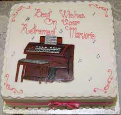 A cake wishing Marjorie best wishes on her retirement.