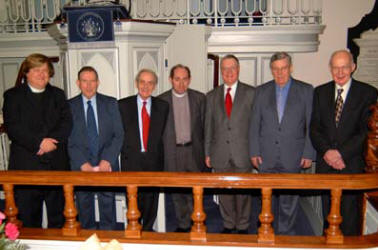 Pictured at a meeting of the Presbyterian Historical Society in the First Presbyterian Church (Non-subscribing) Dunmurry on Thursday 15th February are L to R: Rev Dr David Steers, Robert McFarland (Elder), Very Rev William McMillan, Rev Dr John Nelson, Rev Dr Gordon Brown, Brian Shaw (Organist) and John Harson (Elder).