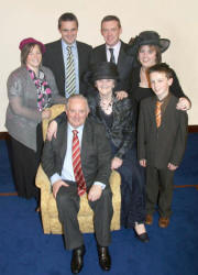 L to R: (seated) Rev Dr Stanley Barnes and Mrs Ina Barnes pictured with their family (back row) Beverley and Andrew Barnes and Hugh, Heather and Jonathan Garret.