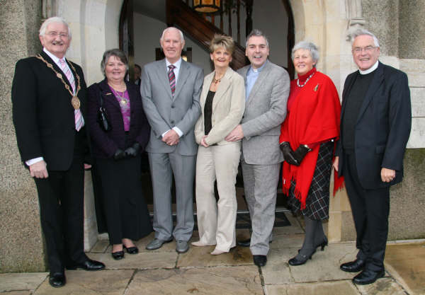At the Family Service are L to R:  Councillor Ronnie Crawford (Mayor), Mrs Jean Crawford (Mayoress), Mr John Connor (Clerk of Session), Mrs Jean Jamieson, the Rev Paul Jamieson, Mrs Sally Richardson and the Rev Dr Jack Richardson MBE.