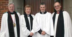 L to R: The Very Rev John Bond (Dean of Connor), Rev Nicholas Dark (Magheragall Rector), Mr Nigel Adams and the Rev Canon George Irwin (Warden of Readers).