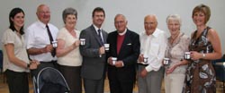 L to R: Kathryn Bellew, Henry and Margaret Snodden, Lagan Valley MP Jeffrey Donaldson, The Very Rev Dr Howard Cromie, Frank and Sheila Cromie and Rosie Leech.