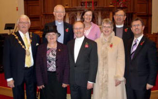  L to R:, Councillor Ronnie Crawford (Mayor), Mrs Jean Crawford (Mayoress), The Right Rev Dr Donald Patton (Moderator of the General Assembly), Mrs Florence Patton and Lagan Valley MP Jeffrey Donaldson MLA. (back row) Rev Brian Gibson (Railway Street), Mrs Jean Gibson and the Rev David Porter (Second Dromara).