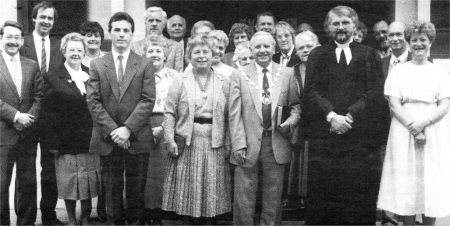 Members of the Leaders' Board of Seymour Hill Methodist Church with former Mayor of Lisburn William McAllister, Mayoress Eleanor McAllister and Rev lack Moore, Minister of Seymour Hill church 1983-1989.