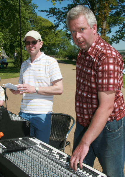 Martin Lester and David Lamont busy at the mixing desk at the ‘Global Day of Prayer’ 