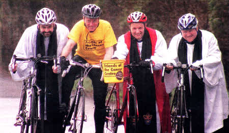 All set for the Tour de Connor charity bike ride which will visit every parish in the Church of lreland Diocese of Connor from June 1-6 are cyclists, from left: The Rev Andrew Ker, Sam Cunningham, the Rt Rev Alan Abernethy, Bishop of Connor and the Rev Bill Boyce. 