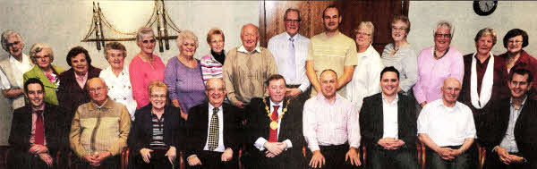 Lisburn City Elim's 'Happiness and Harmony Club' pictured at a Mayoral Reception in Lagan Valley Island on Friday afternoon 19th November. Included are L to R: (front row) Councillor Paul Givan MLA, Tom Tate (Finance Officer), Mrs Doreen Christie, Pastor Norman Christie, Alderman Paul Porter (Mayor), Councillor James Tinsley, Pastor Darren McWilliams, David Irvine (Caretaker) and Edwin Poots MLA.