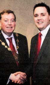 Pastor Darren McWilliams, who was recently inducted as Senior Pastor of Lisburn City Elim Church is welcomed by the Mayor, Alderman Paul Porter, who is a also a member of the congregation.