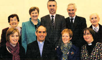 Ven Roderlc West pictured with his wife Joan and their daughters Ruth and Claire and some members of the extended family following his installation as Archdeacon of Dromore. L to R: (back row) Ethel Hull, Rosemary West, Jonathan Hull, Robin West and David Hull.