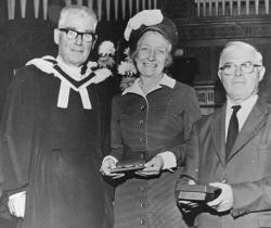 L to R:  The Rev. F. L. McConnell - Minister of First Dromore Presbyterian Church, Miss Sadie Stronge - Sunday School Teacher and John McGrehan - Sunday School Superintendent.