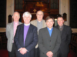 Pictured at a service in First Lisburn Presbyterian Church on Sunday 3rd April 2005 is L to R (front) The Rt. Rev. Dr. Ken Newell - Moderator of the General Assembly and the Rev. John Brackenridge - Minister of First Lisburn Presbyterian Church. (back row) The Rev. Brian Gibson - Railway Street Presbyterian Church, Pastor George Hilary - Lisburn Christian Fellowship and the Very Rev. Sean Rogan, PP - St Patrickï¿½s Roman Catholic Church.