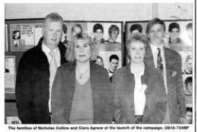 The families of Nicholas Collins and Ciara Agnew at the launch of the campaign. US18-724SP