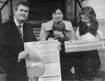 Lagan Valley MP Jeffrey Donaldson with Susan Kyle and her children Alice-Louise and Daniel.