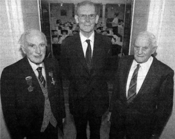 The three founder members of the Lisburn Historical Society Samuel Semple, Trevor Neill, and Sam Dickson at the Irish Linen Centre for the society's dinner night US4807-405PM