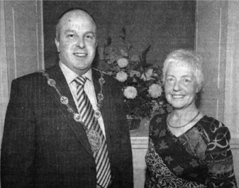Lisburn Mayor James Tinsley and Lisburn Historical Society's Chairman Olive Campbell at the Irish Linen Centre for the society's dinner night US4807-404PM Pic by Paul Murphy