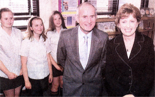 President Mary McAleese and her husband Martin with pupils of Friends School. US2507-114A0