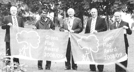 Councillor Allan Ewart, Chairman of Lisburn Council's Economic Development Committee; Kashif ljaz, Colin Glen Forest Park Manager; The Mayor Councillor Ronnie Crawford; Councillor James Tinsley and Tim Duffy, Chief Executive of Colin Glen Trust