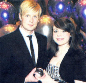 Niamh McGowan receives the 2008 Thomas Devlin Bursary on behalf of her sister Nuala from Hollyoaks star Gerard McCarthy