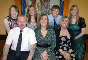 L to R: (front) Bro Clarke Hanna (Deputy Master) with his wife Evelyn sister in law Janice Murdock and (back row) his daughters Zoe and Amy, his son Jonathan and Jonathan’s girlfriend Victoria Bell.