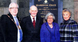 At the 'Service of Thanksgiving are L to Ft: Councillor Allan Ewart (Lisburn Mayor), Gordon and Joan Bradshaw and Mrs Denise Ewart (Mayoress).