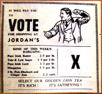 DID you vote for shopping at Jordan's? This was an advert placed in the Star back in 1958 for some of their special offers at the time ... pure Irish Butter for a mere 2/5 per lb.