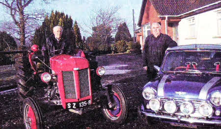 Bertie McCallister with his 1954 TVO Ferguson and Jim Crossey with his 1991 Mini Cooper. Both men, who are from Hillsborough, are members of The Glenavy & District Vintage Club and are currently preparing for the forthcoming indoor show. They are big supporters of the club.