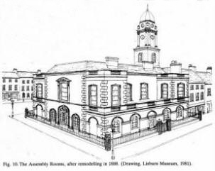 Fig. 10. The Assembly Rooms, after remodelling in 1888. (Drawing, Lisburn Museum, 1981).