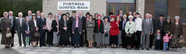 Members and friends of Forthill Gospel Hall Assembly pictured after morning worship in 2009, their 30th anniversary year.