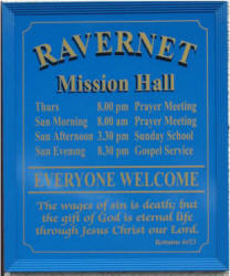 Noticeboard at Ravernet Mission Hall, Lisburn.